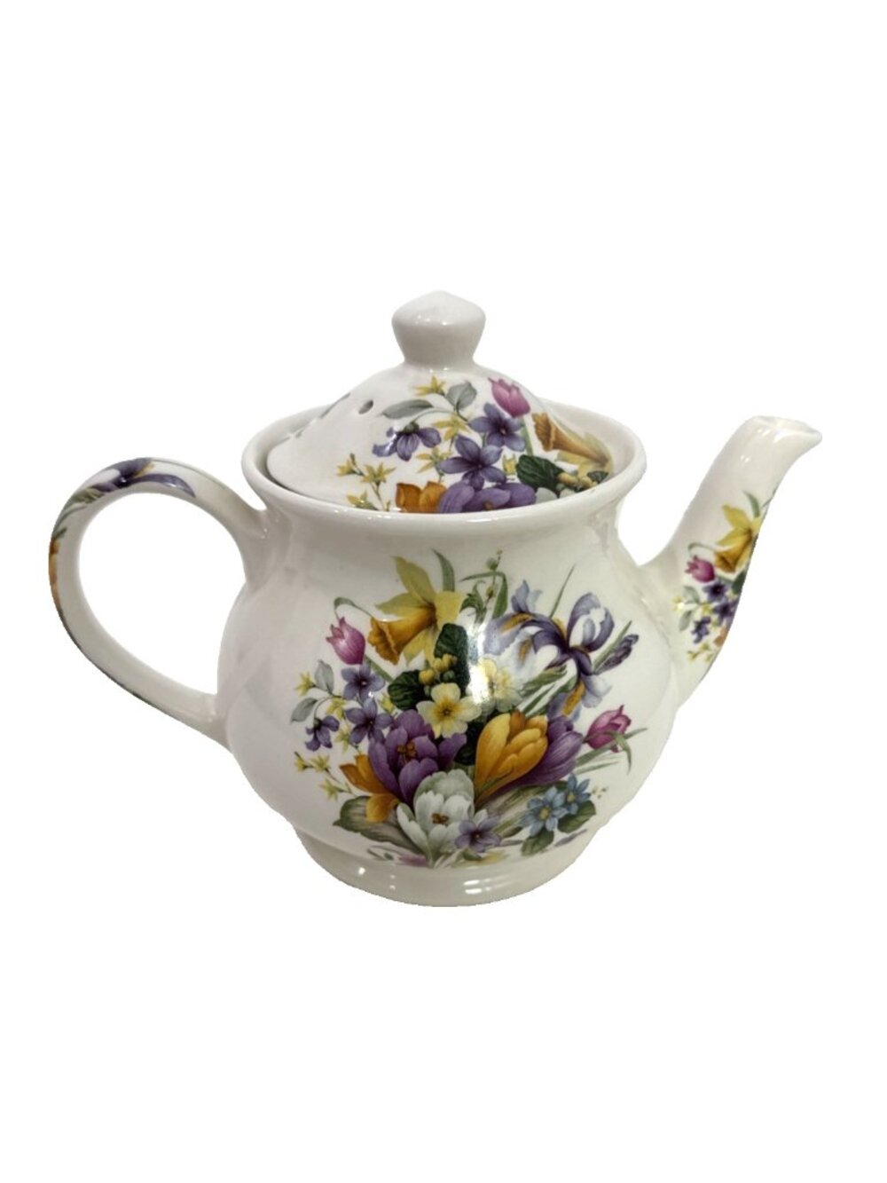 Vintage Sadler England Spring Tulips Daffodils Floral Teapot 9” Wide 6” Tall